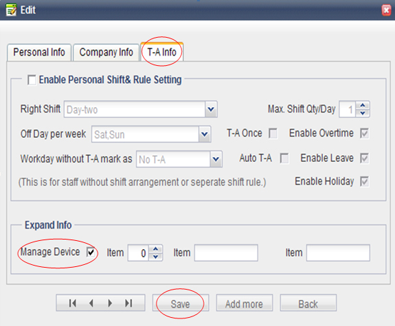 input T&A info