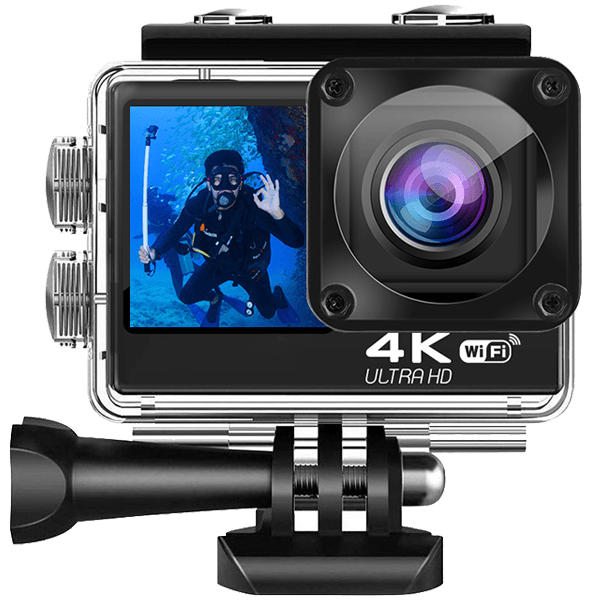 Action Camera 4K WiFi - 40M Waterproof Underwater Camera Motorcycle Helmet Camera  Support 128G TF Card for Diving Riding Hiking,External Microphone,  2*Batteries and Mounting Accessories