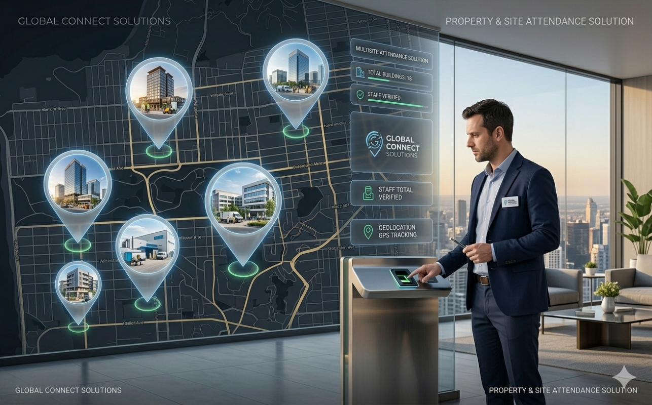 GPS tracking system for facility management staff across multiple locations