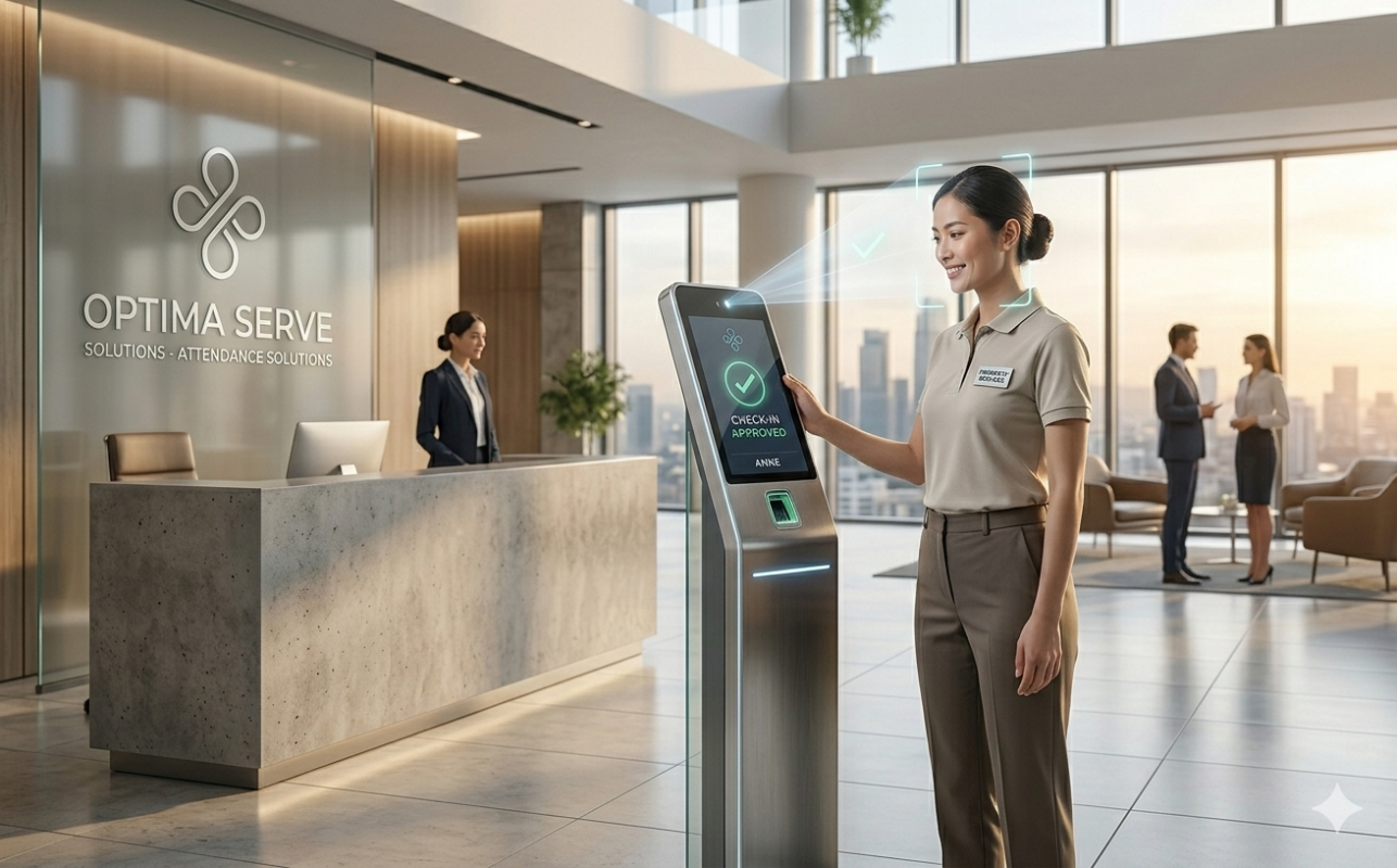 cleaning staff checking in at facility using mobile attendance system