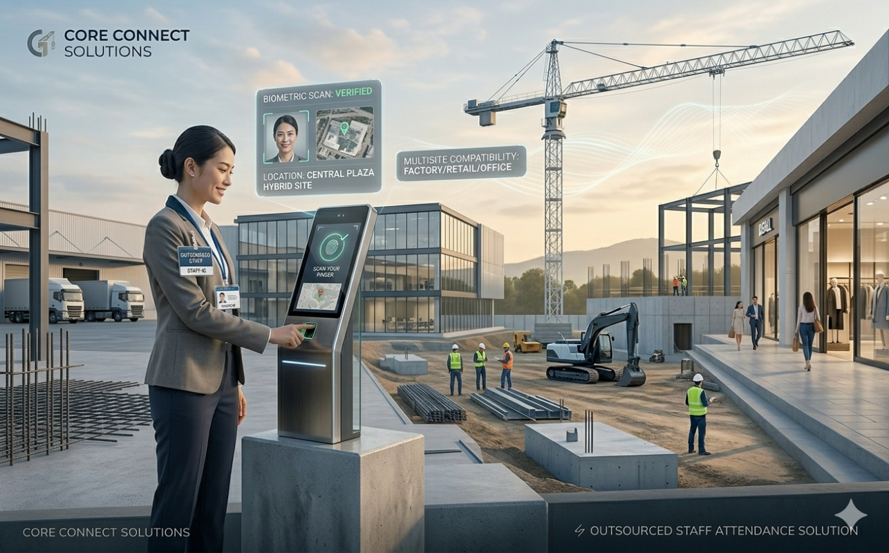 outsourced worker checking in at client location using mobile attendance