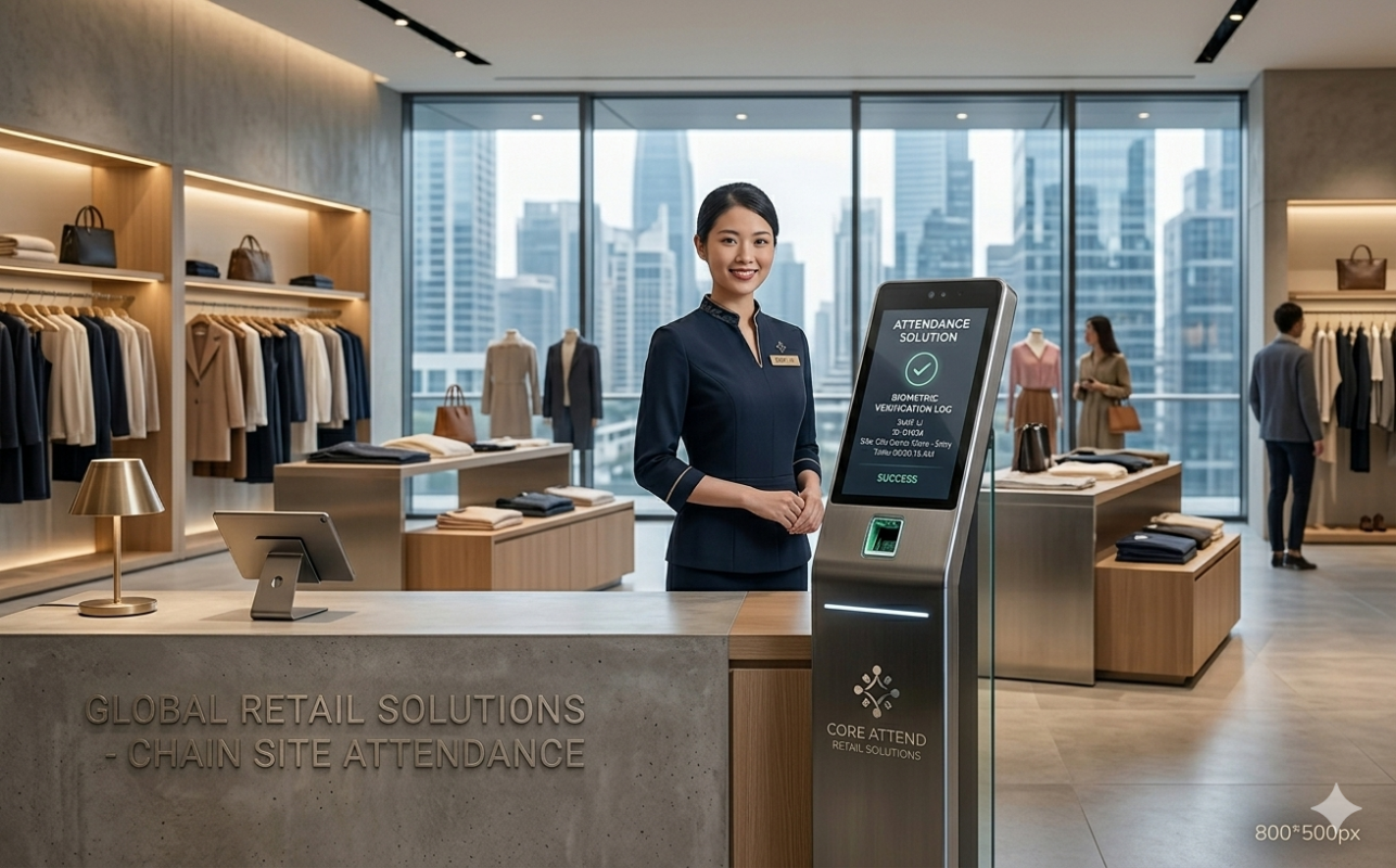 retail store employee checking in using attendance system