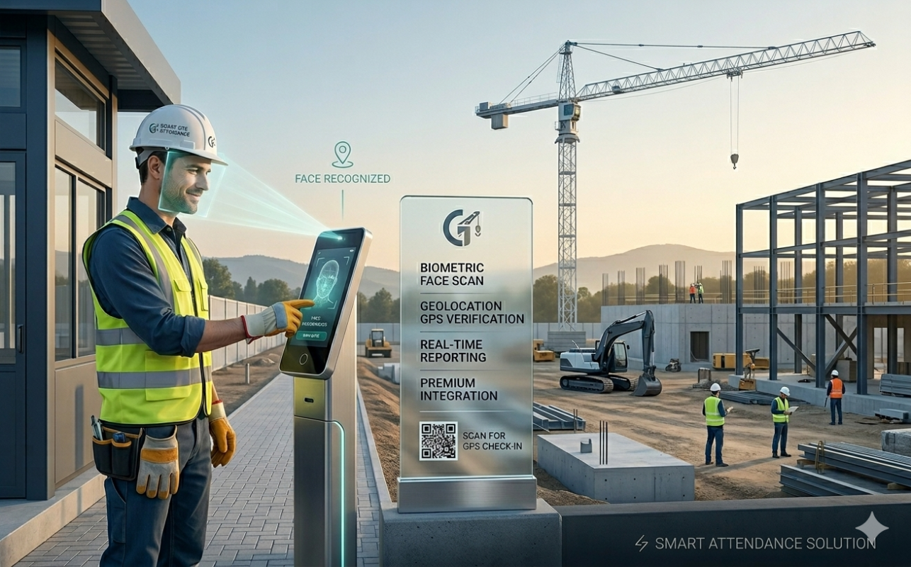 construction worker attendance system with GPS tracking on job site