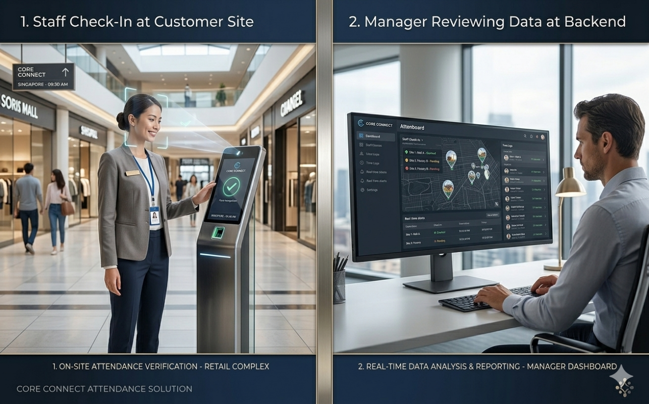 outsourced workforce attendance tracking across client sites