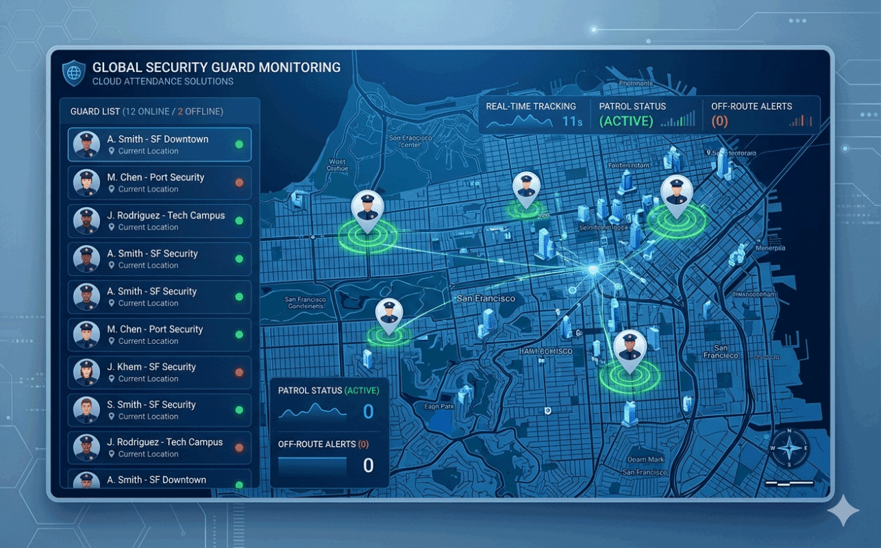 real time security guard gps tracking dashboard map cloud system
