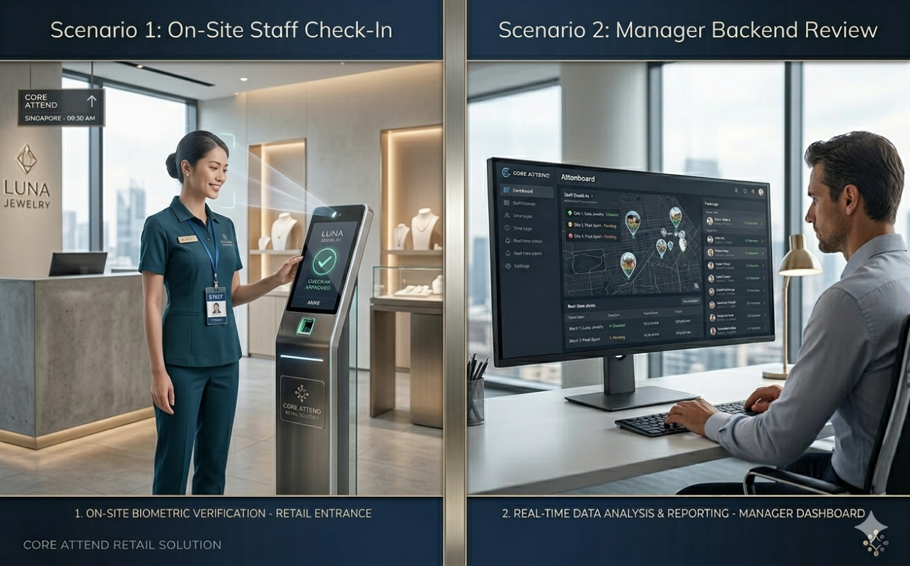 retail chain employee attendance tracking across multiple store locations