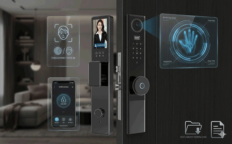 Apartment smart lock catalog featuring Tuya TTLock fingerprint and face recognition smart door locks