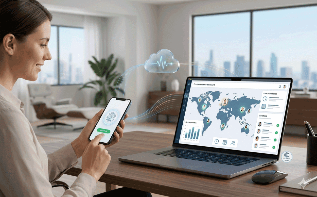 Remote employee attendance tracking using cloud attendance software and GPS mobile check-in system