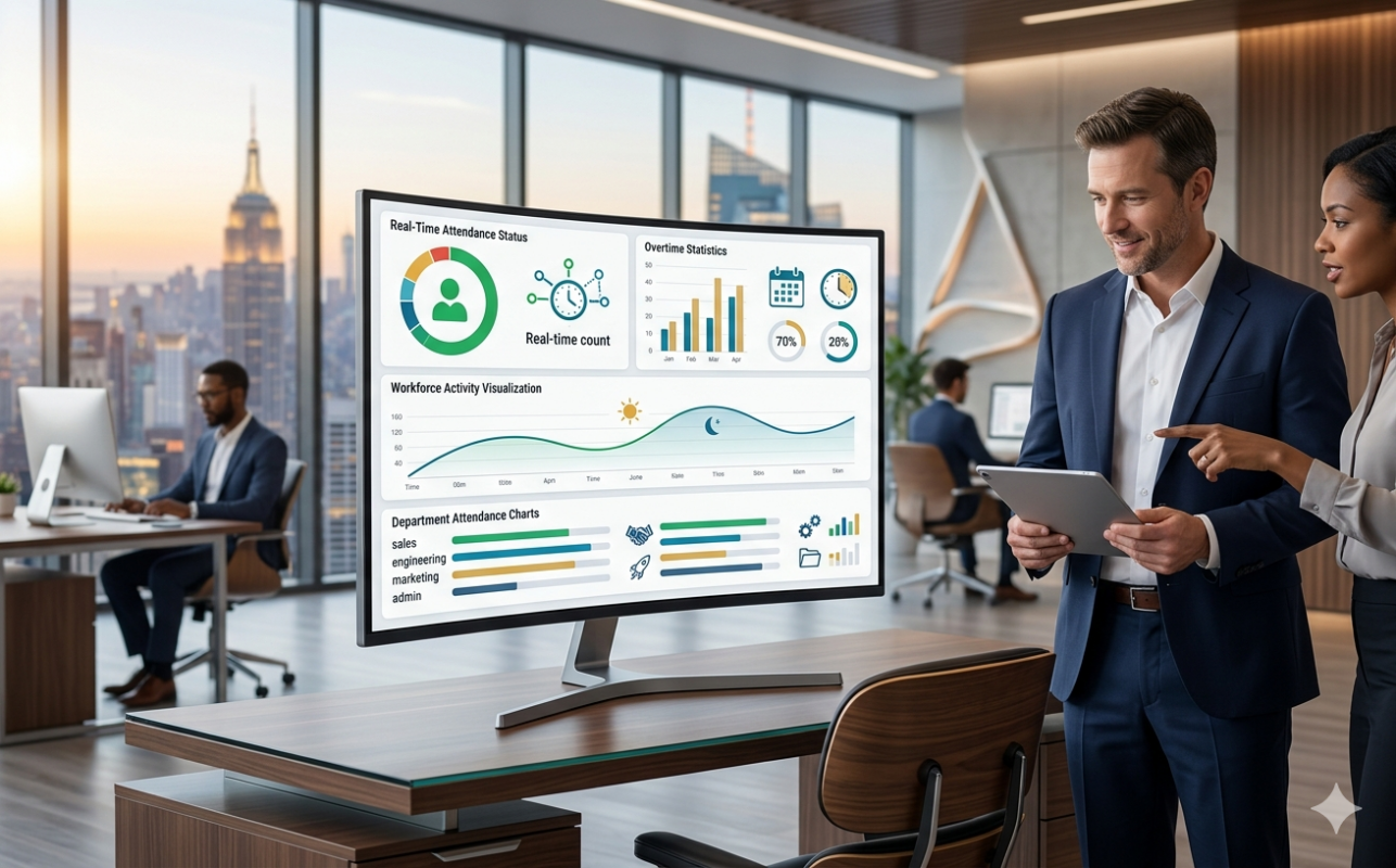 Real-time attendance reports and workforce analytics dashboard
