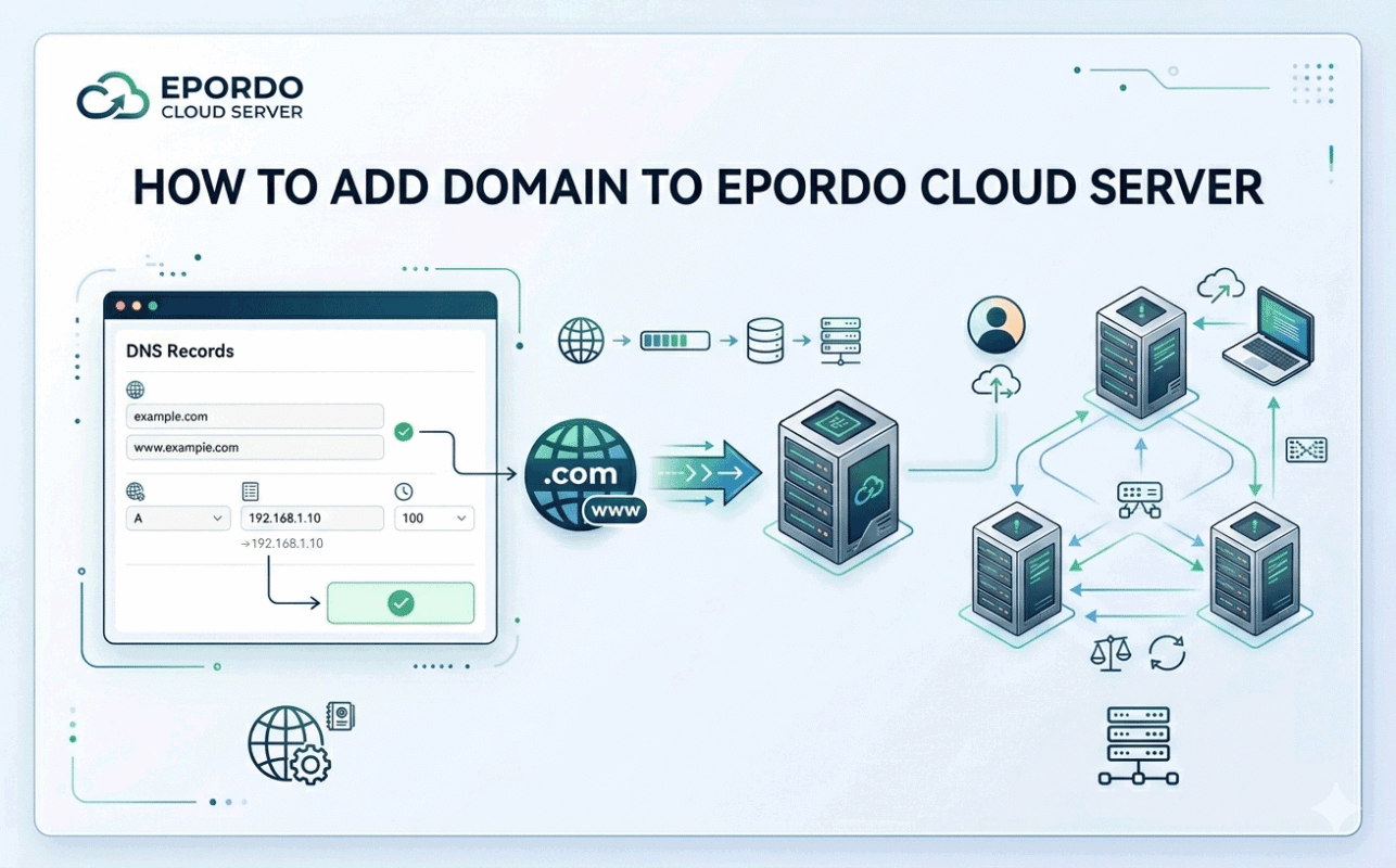 DNS A record configuration to connect domain to cloud server