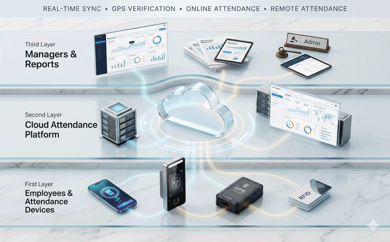 Cloud attendance system architecture for online and remote attendance management