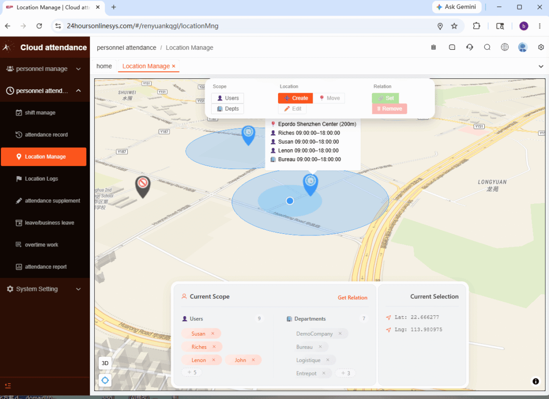 GPS remote attendance tracking system with map verification