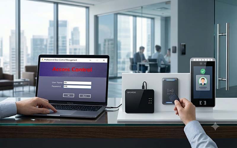 EPORDO access control management software for door controllers card access and facial recognition devices