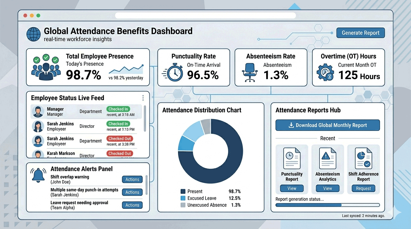 Biometric attendance dashboard with real time attendance reporting