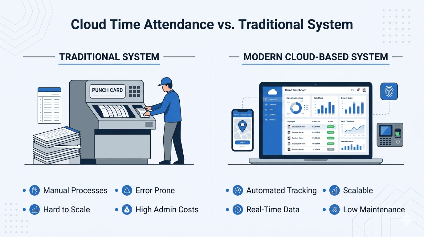 Cloud based time attendance software vs traditional attendance system comparison