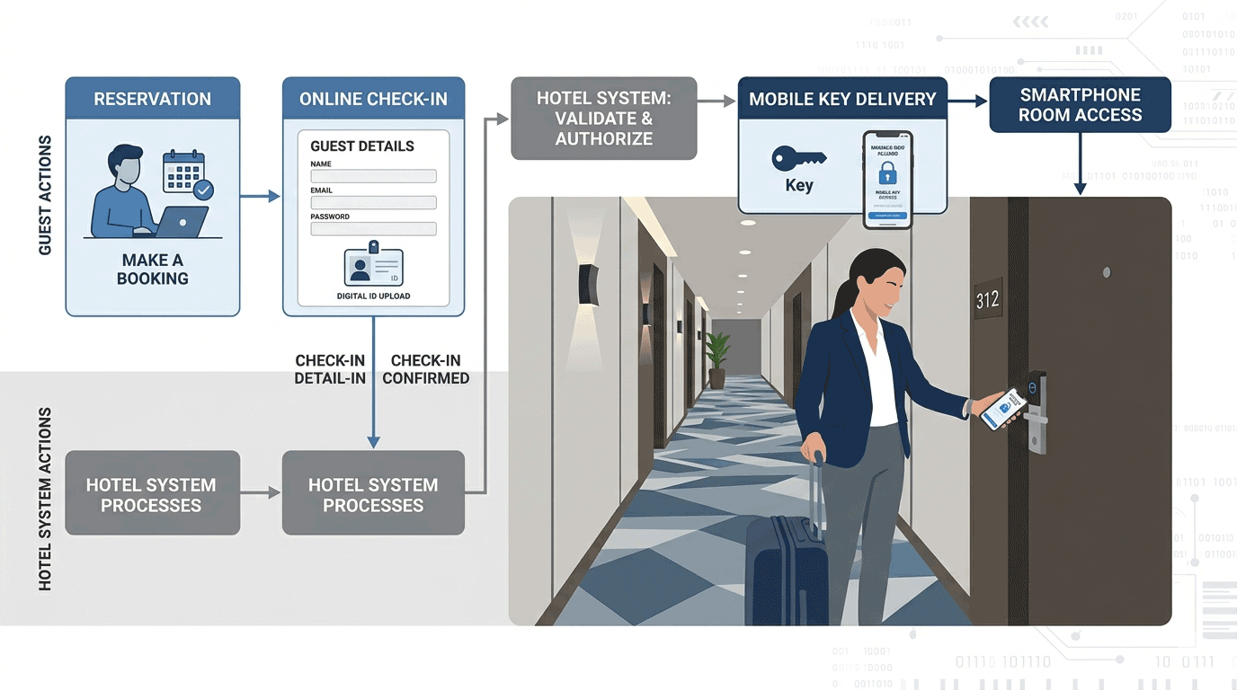 Contactless hotel check-in process using mobile key hotel locks