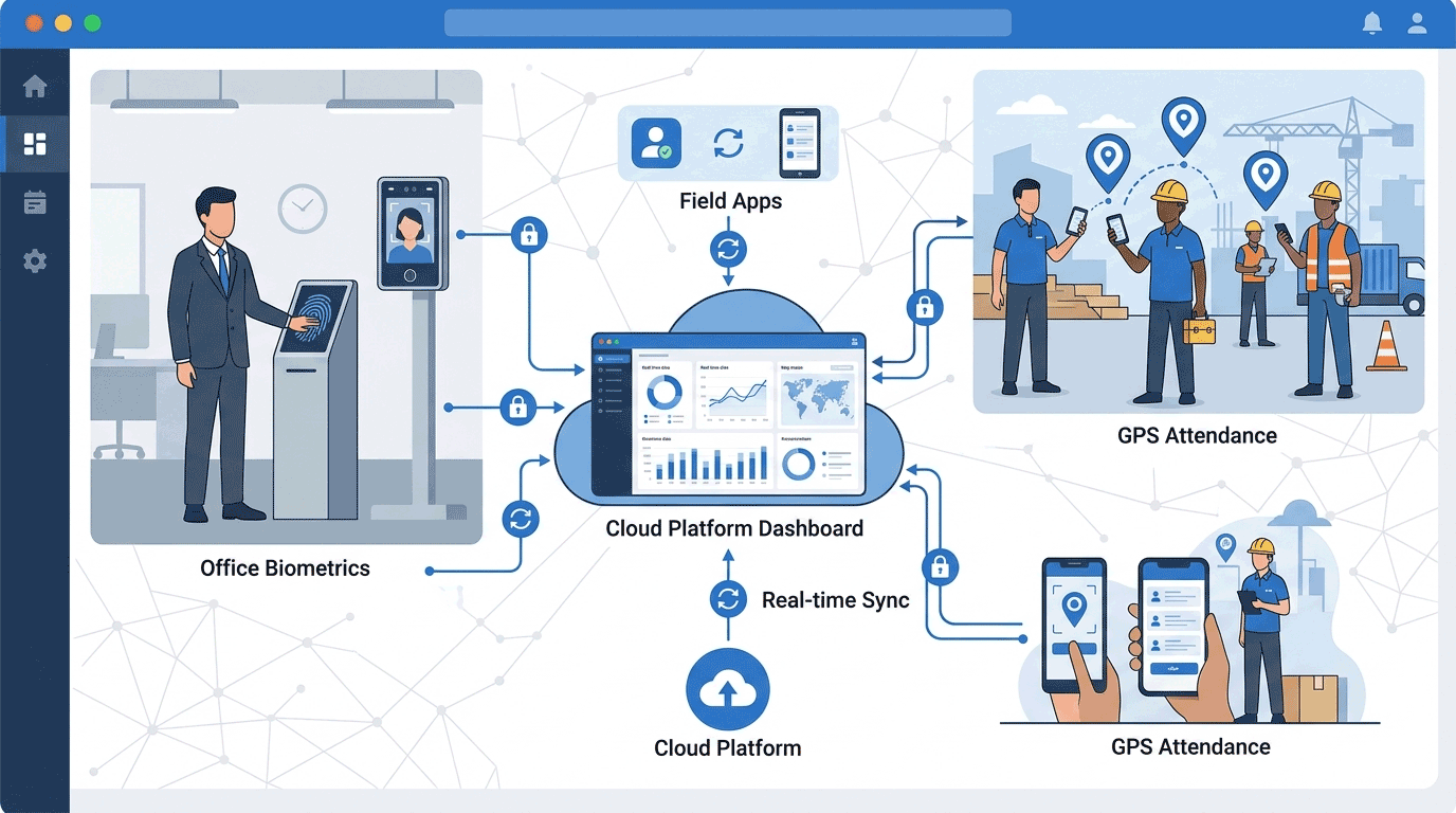 Cloud based biometric attendance system with fingerprint, face recognition, GPS attendance, and cloud synchronization