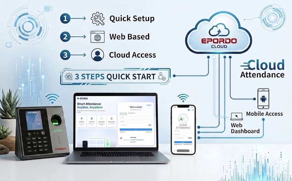 EPORDO ET-F7 Cloud Attendance Quick Start Guide for web-based employee attendance system