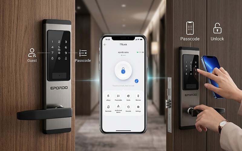 EPORDO smart hotel lock managed through TTLock App